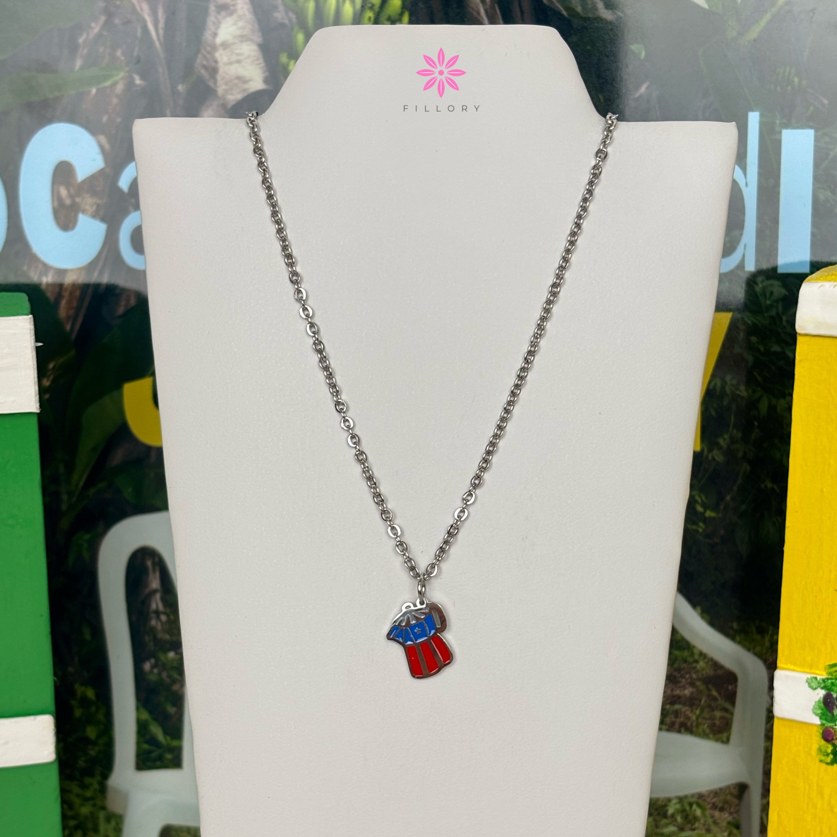 Tetera Boricua & PR Flag Necklace
