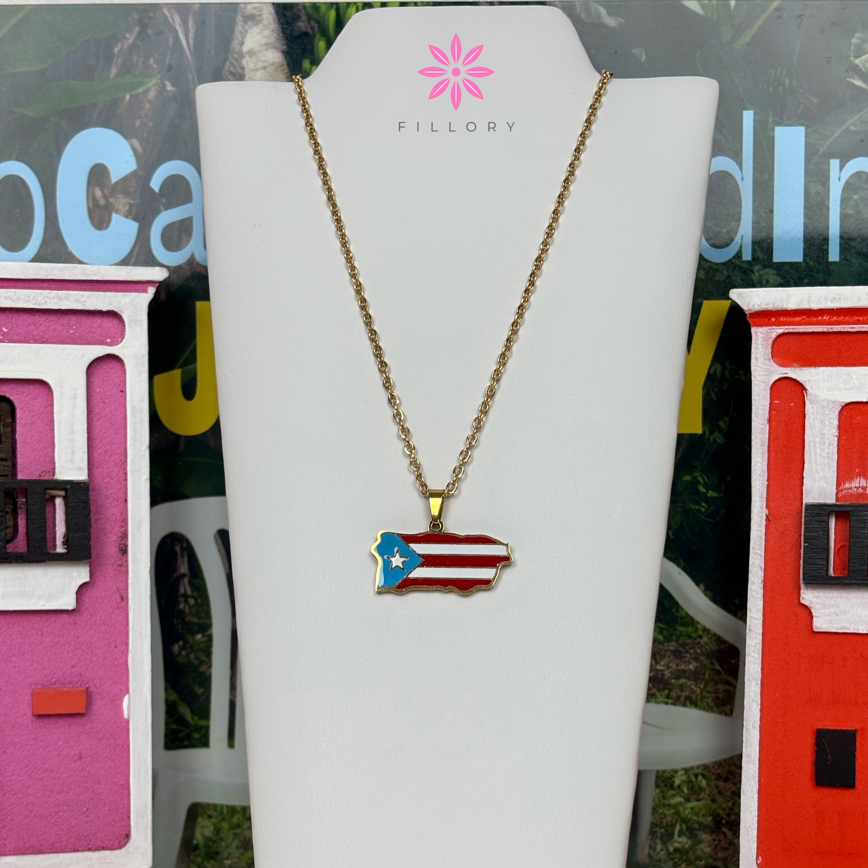 PR Map & Flag Necklace