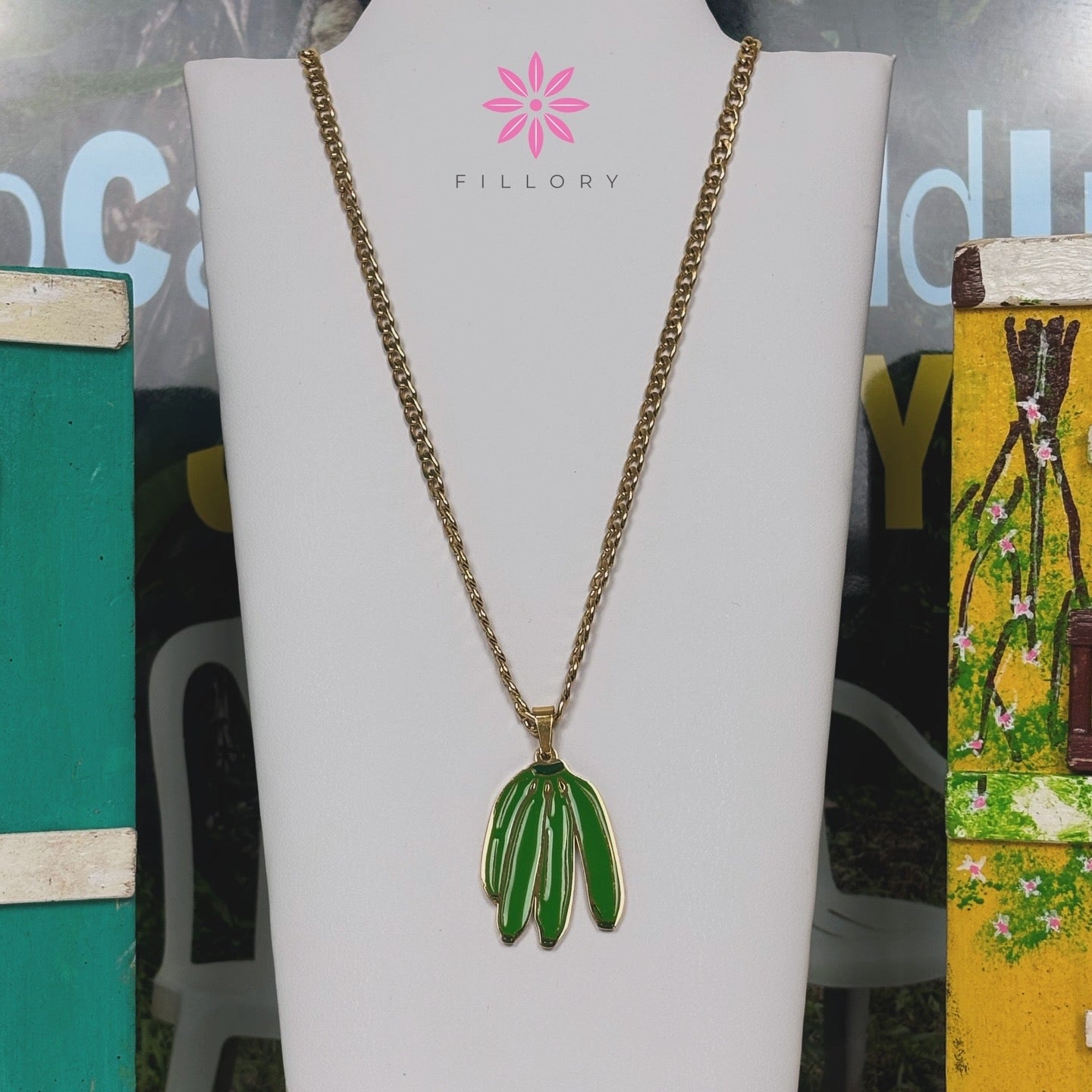 Boricua Plantains Enamel Necklace