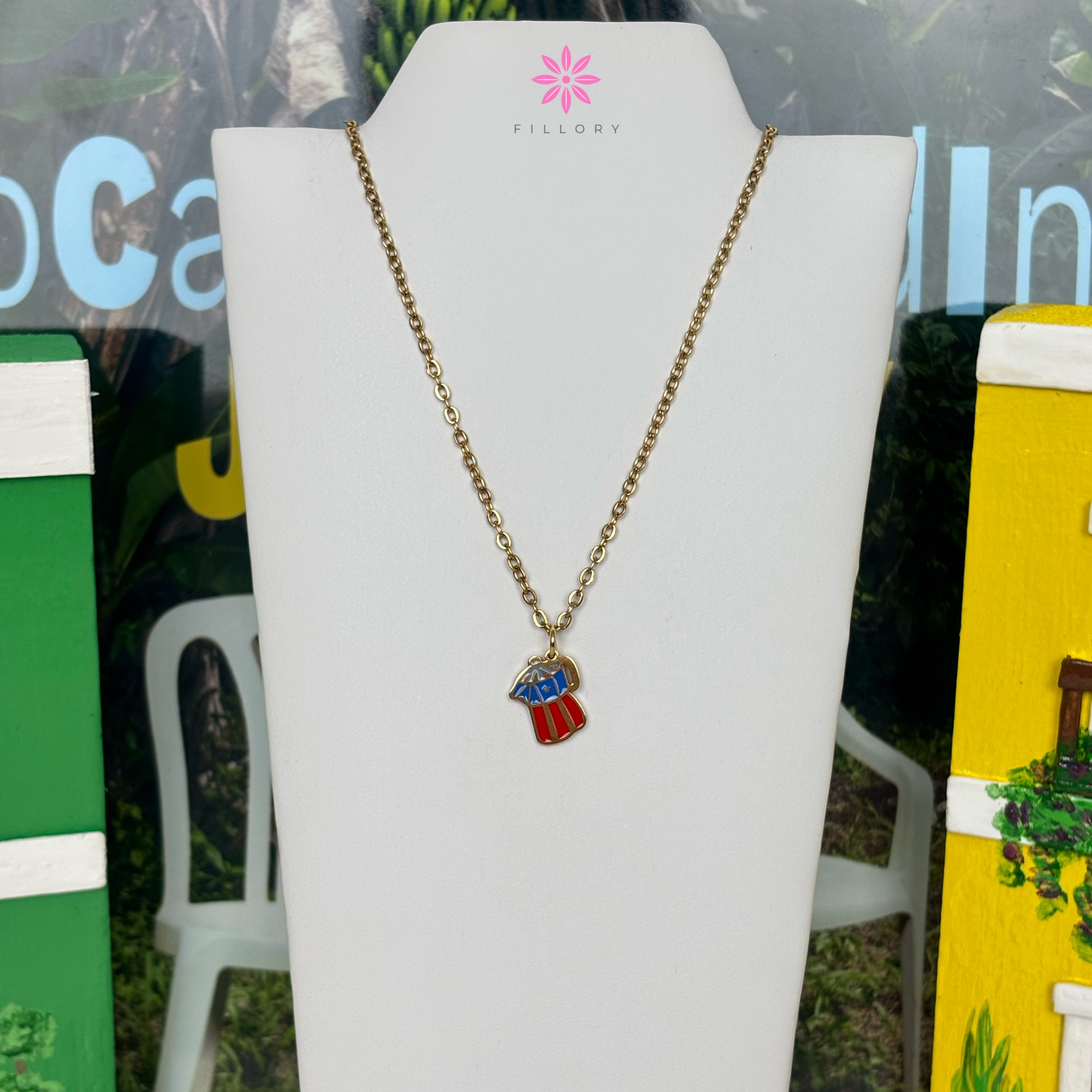 Tetera Boricua & PR Flag Necklace